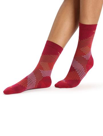 Cherry / Silent Gold Women's Icebreaker Merino Lifestyle Fine Gauge Crew Dashes Socks | USA 1412ILHS